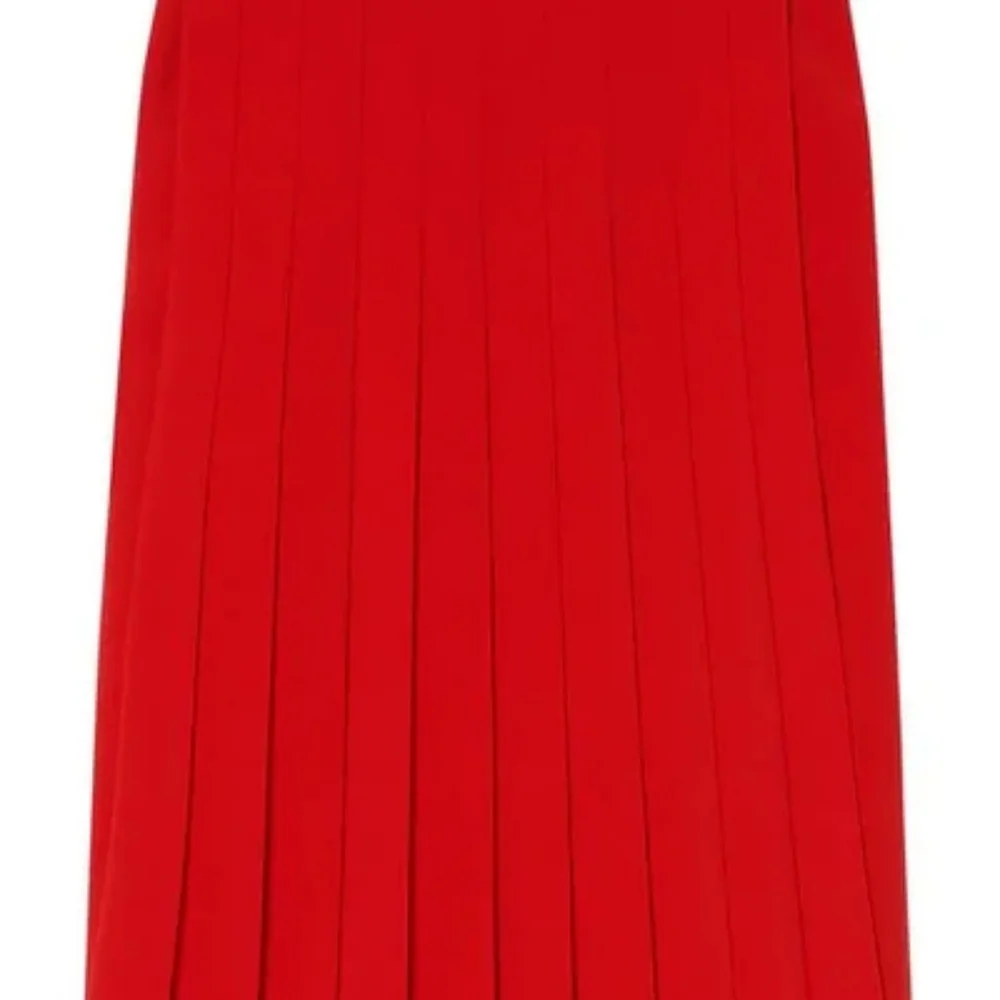 Burberrys Red Fully Lined Cady Pleated Pure Wool Midi Skirt